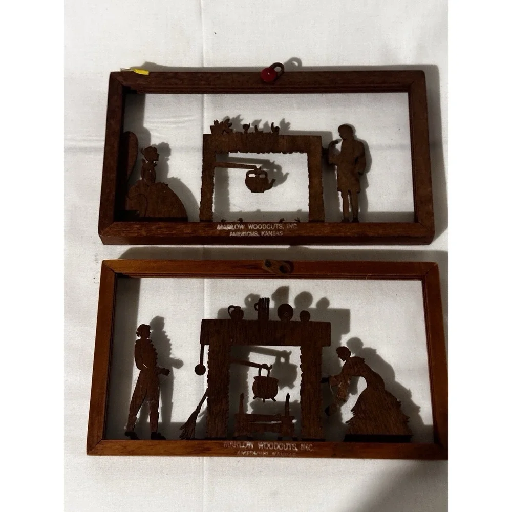 Wood  Wall Plaques Hand Made Vintage 1800's Farm Depiction's‎ 5x9